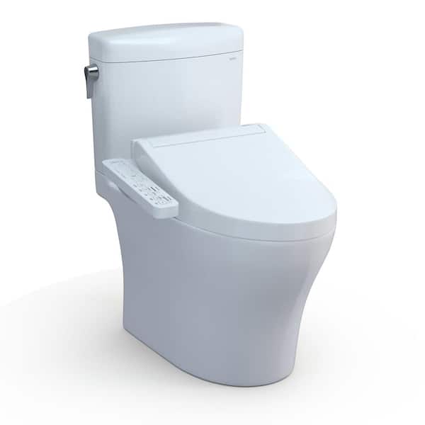 TOTO Aquia IV Cube 12 in. Rough In Two-Piece 0.9/1.28 GPF Dual Flush Elongated Toilet in Cotton White with C2 Washlet Seat