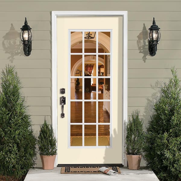 32 in. x 80 in. Golden Haystack 15 Lite Right-Hand Clear Glass Painted Steel Prehung Front Door Brickmold/VinylFrame