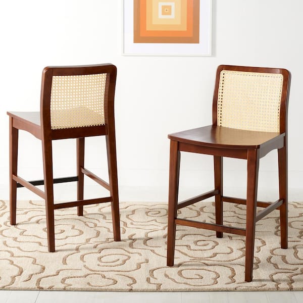 SAFAVIEH Benicio 25 in. Dark Brown/Natural Wood Counter Stool (Set of 2)