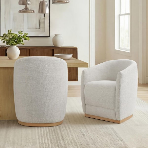 Hannah Pearl Birch Wood Frame Boucle Water-repellent Fabric Upholstered 360° Swivel Caster Dining Chair Set of 2