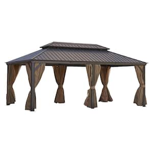 12 ft. x 20 ft. Patic Gazebo, Alu Gazebo with Steel Canopy, Outdoor Permanent Hardtop Gazebo Canopy for Patio in Bronze