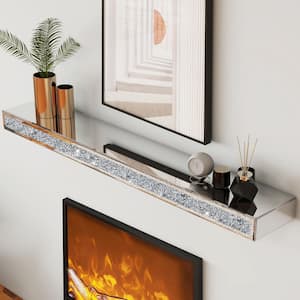 8 in. W x 48 in. D Silver Glass Floating Fireplace Mantel for Fireplace Diamond TV Stand Decorative Wall Shelf