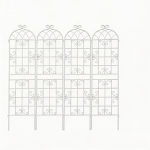86.7 in. Galvanized Iron Expandable Garden Trellis for Climbing Plants, Rustproof Cream White Outdoor Flower Support