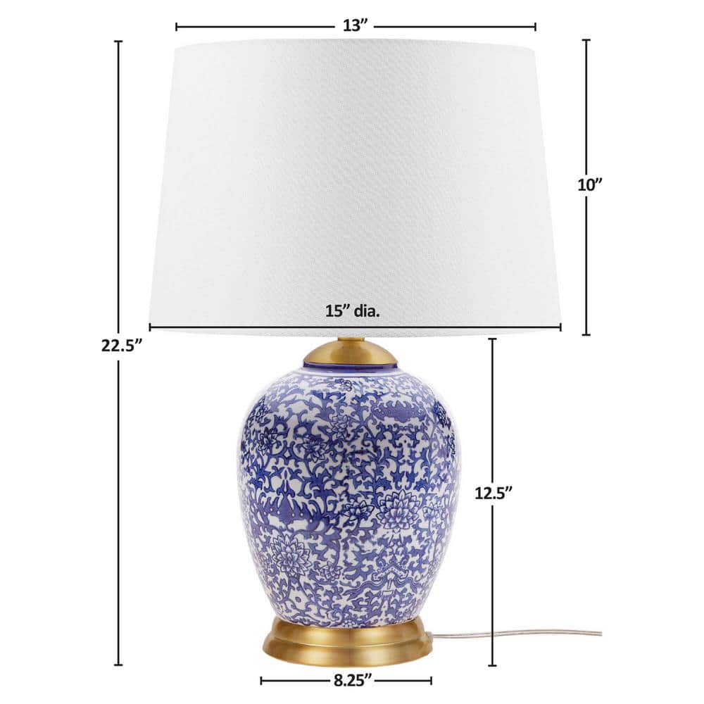 Mystique Blue Ceramic Ginger Jar Table Lamp with Gold Accents
