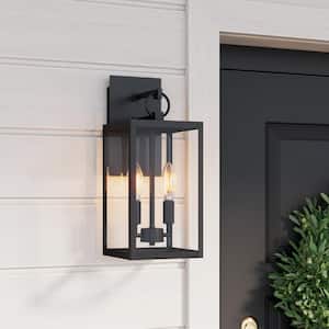 Ferris Black Outdoor Porch Lantern Wall Sconce Light Fixture for Exterior WITH Iron Frame and Clear Glass Shade