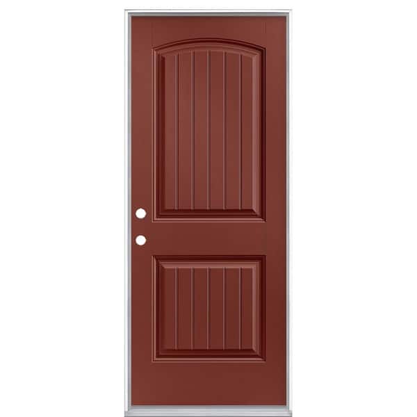 32 in. x 80 in. Cheyenne 2-Panel Right-Hand Inswing Painted Smooth Fiberglass Prehung Front Exterior Door No Brickmold