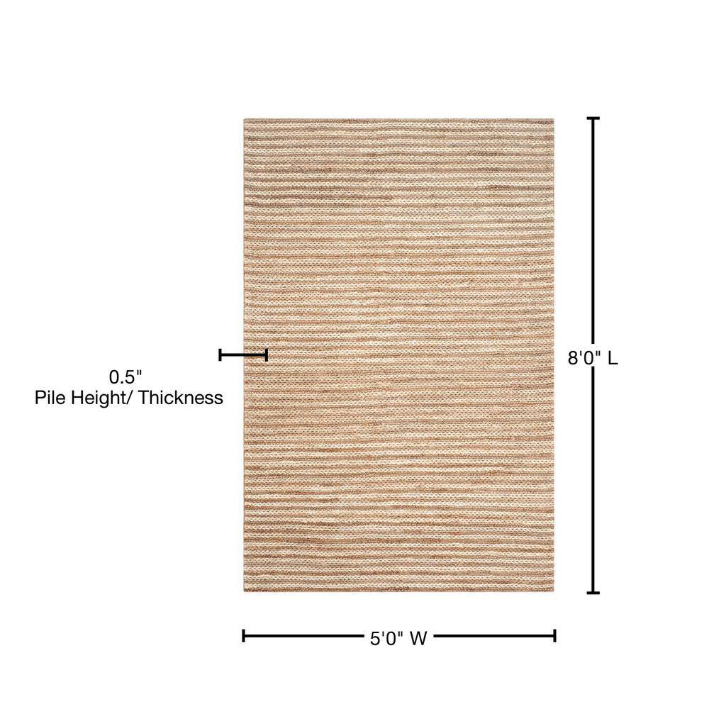 Handmade Natural Fiber Red Stripe Non-slip Area Rug 5' x 8'