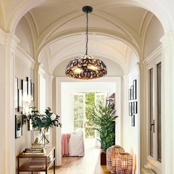 OUKANING 2-Light Multicolored Retro Shaded Pendant Light with
