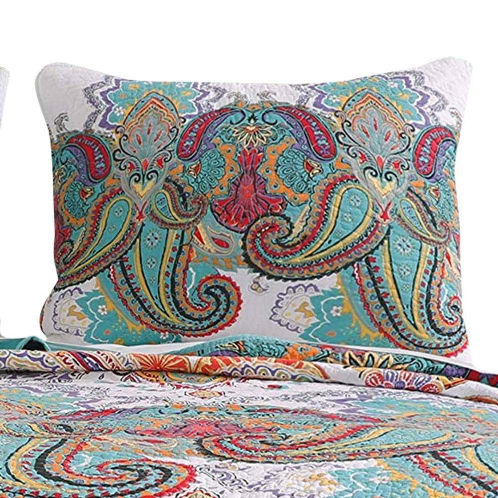 Queen Size Blue Paisley Microfiber Quilt Set