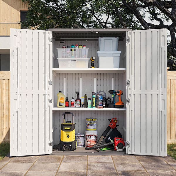 52 in. W x 30 in. D x 75 in. H White Resin Storage Shed with 2-Pieces Shelves