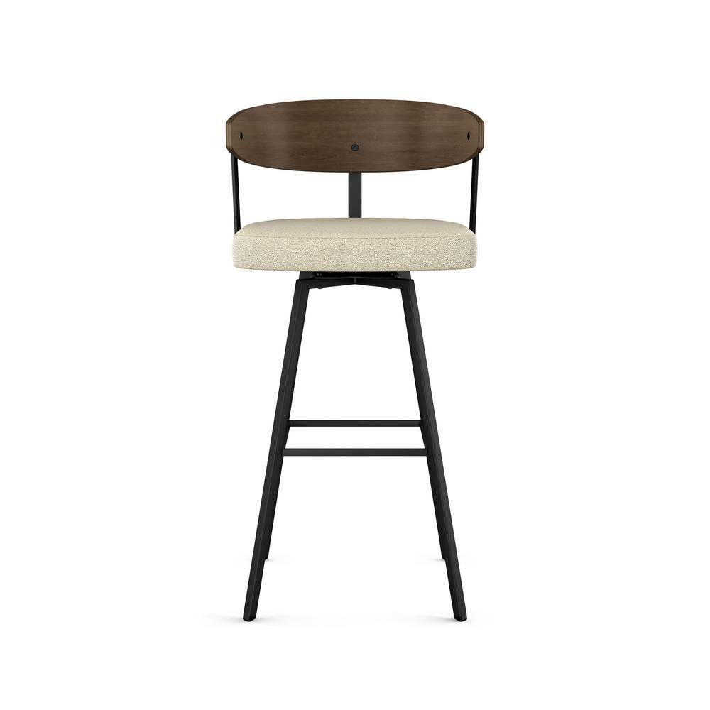 Cream Bouclé Swivel Counter Stool with Wooden Back