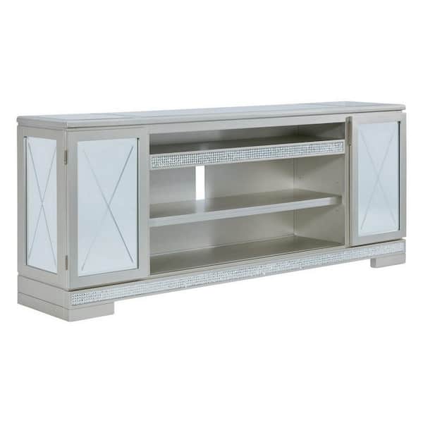 Benjara 72 in. Silver Wood TV Stand Fits TVs up to 75 in. with 2-Doors