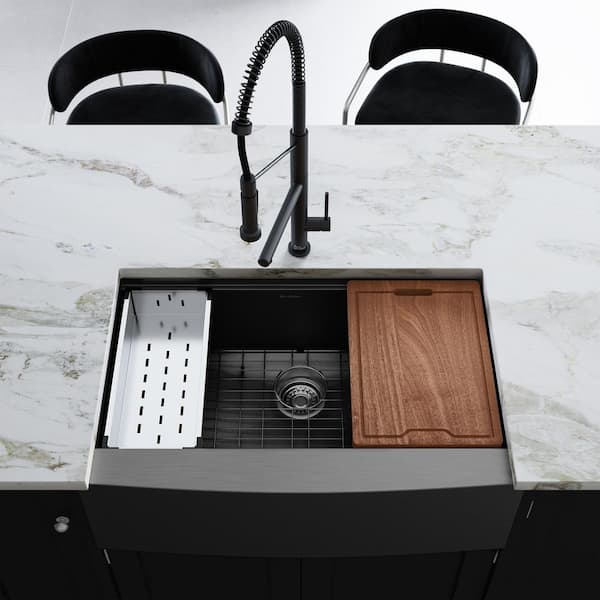 Swiss Madison Tourner Stainless Steel 33 in. Stainless Steel Single Bowl Farmhouse Apron Workstation Kitchen Sink with Accessories