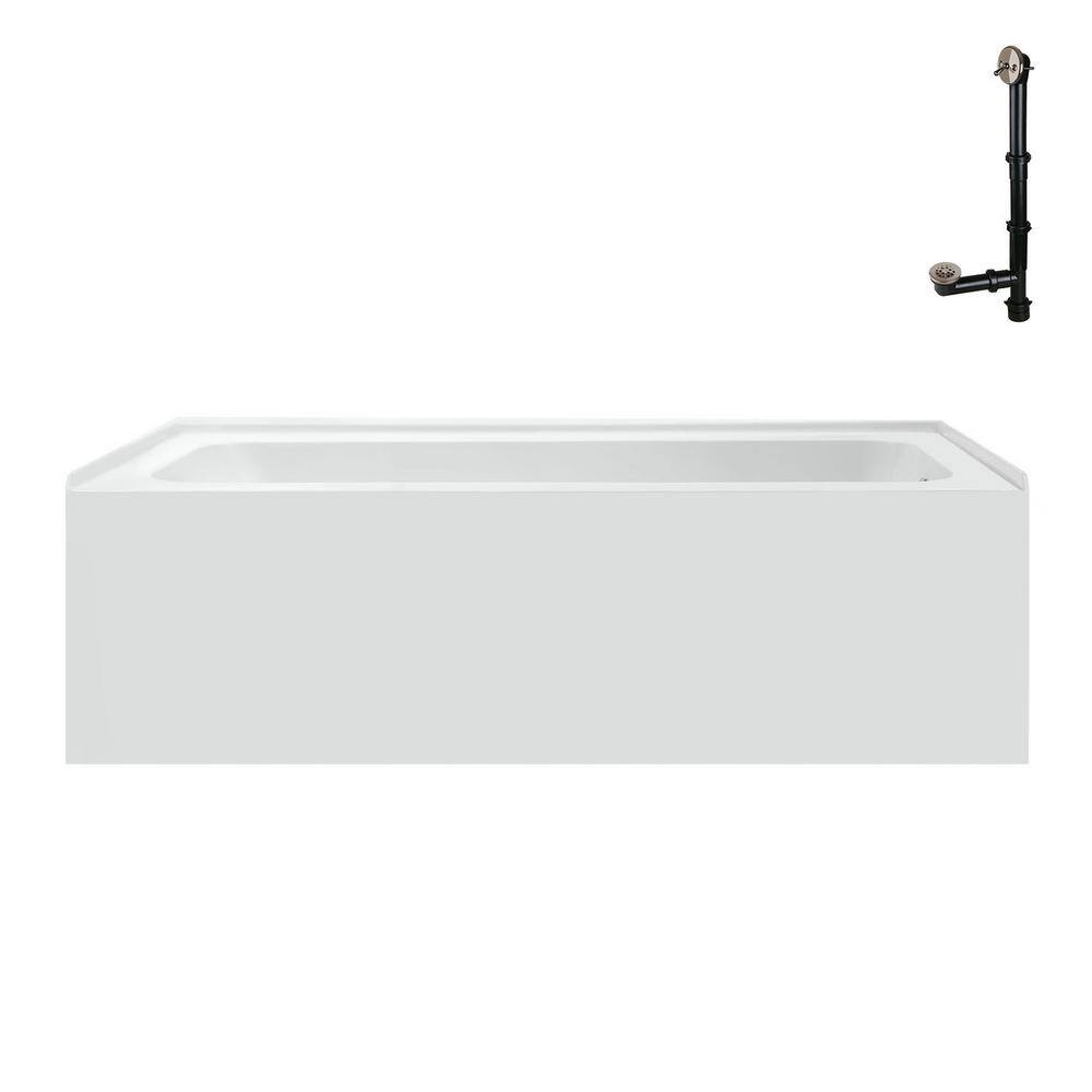 60-Inch Glossy White Acrylic Alcove Bathtub with Right-Hand Drain