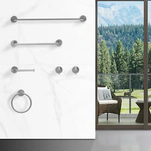 6-Piece Bath Hardware Set with Mounting Hardware in Gray