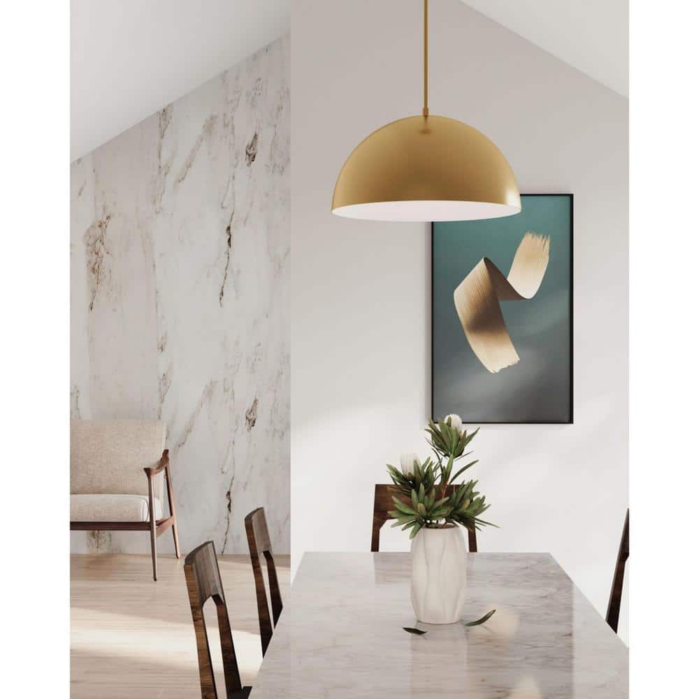 Brushed Gold Mid-Century Modern Dome Pendant Light