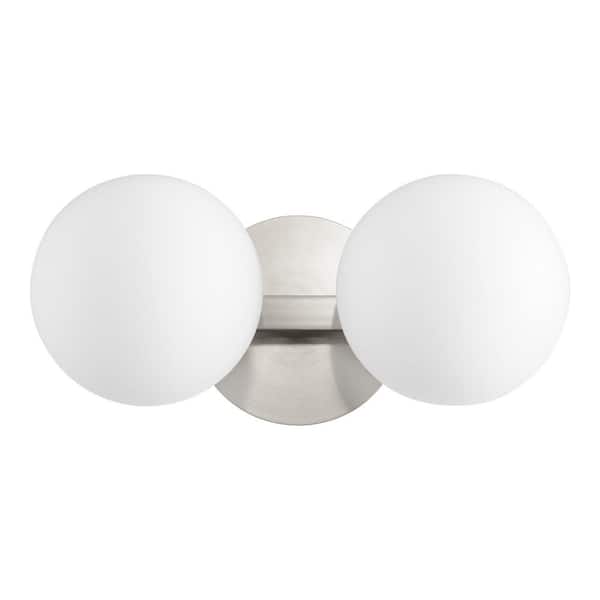 Quorum INTERNATIONAL Modern and Contemporary Globe 14 in. W  2-LightsSatin Nickel Vanity Light with Satin Opal