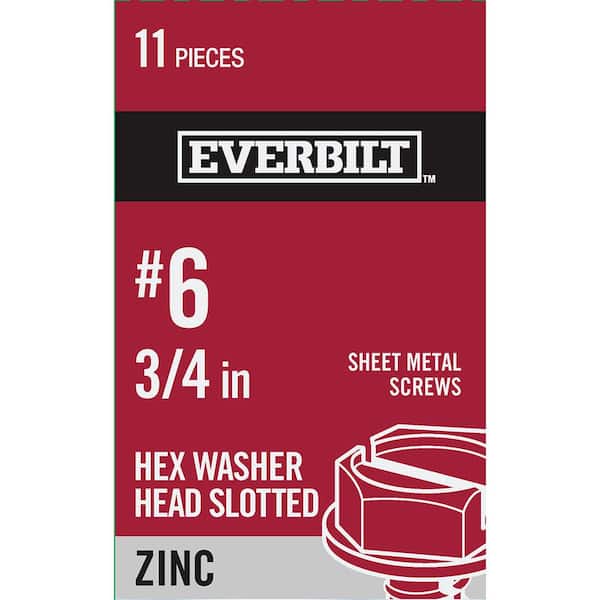 Everbilt #6 x 3/4 in. Slotted Hex Head Zinc Plated Sheet Metal Screw (11-Pack)