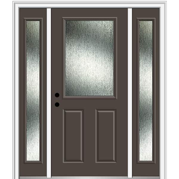 MMI Door Rain Glass 68.5 in. x 81.75 in. Right-Hand Inswing 1/2 Lite 2-Panel Painted Brown Prehung Front Door on 4-9/16 in. Frame