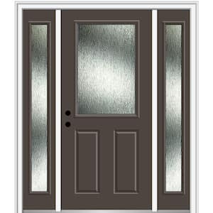 64 in. x 80 in. Right-Hand Inswing Rain Glass Brown Fiberglass Prehung Front Door on 4-9/16 in. Frame