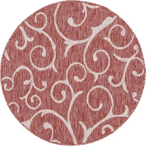 Outdoor Curl Rust Red 4 ft. x 4 ft. Round Area Rug