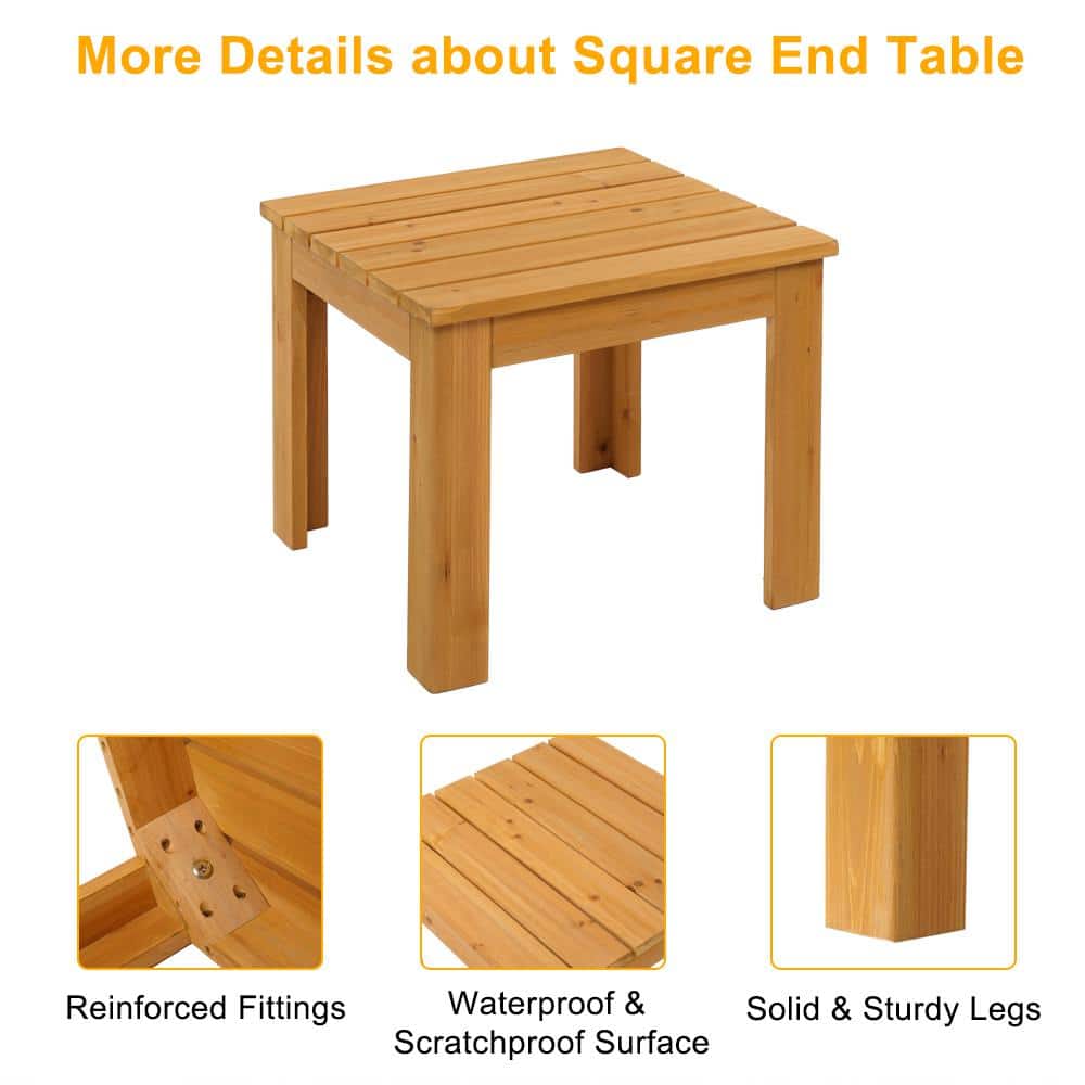Natural Fir Wood Square Outdoor End Table