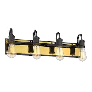 23.8 in. 4-Light Black and Gold Water Pipe Vanity Light Wall Lampe