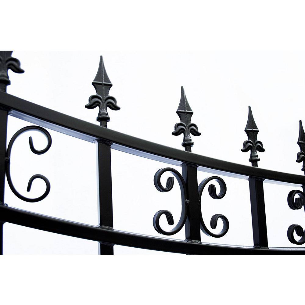 Black Steel Arched Sliding Driveway Gate with Pointed Pickets