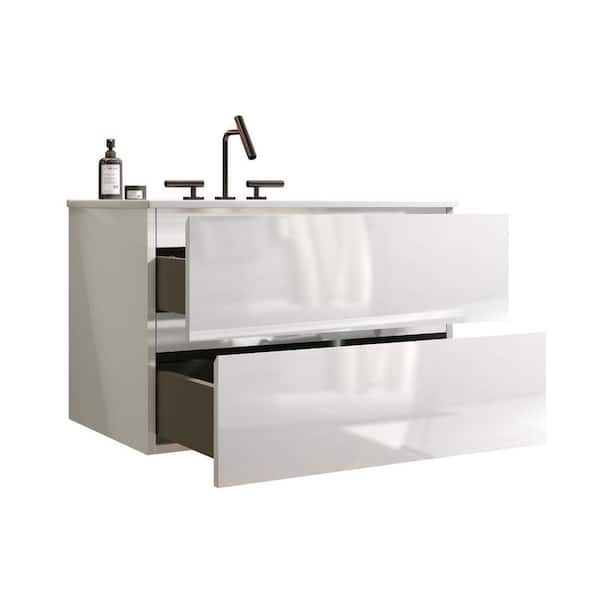 Ziyudura 30 in. Single Sink Floating White Bath Vanity with White
