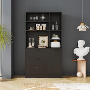 39 in. W x 15.75 in. D x 71 in. H Black Linen Cabinet with Adjustable Shelf, 3 Drawers and 1 Door
