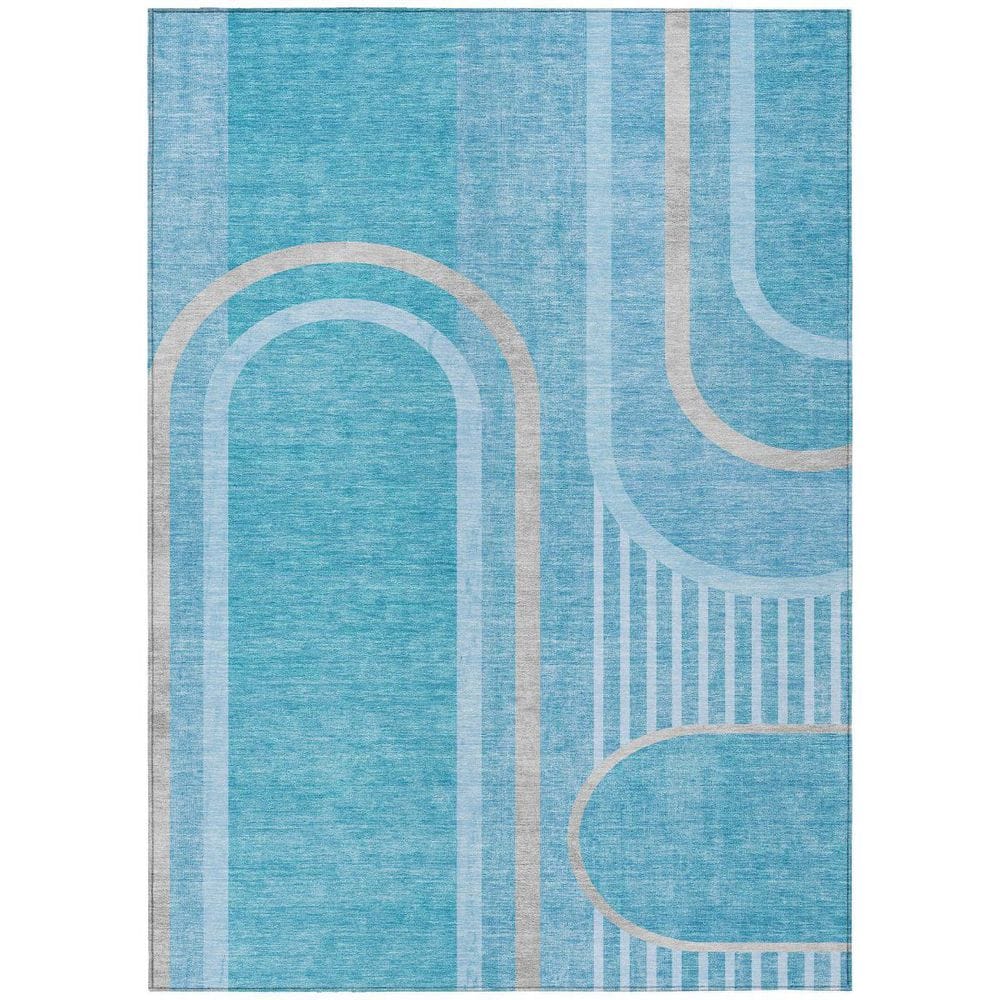 Teal Blue 5 ft. x 8 ft. Woven Abstract Polyester Rectangle Indoor / Outdoor Area Rug price history on PriceWatchPro