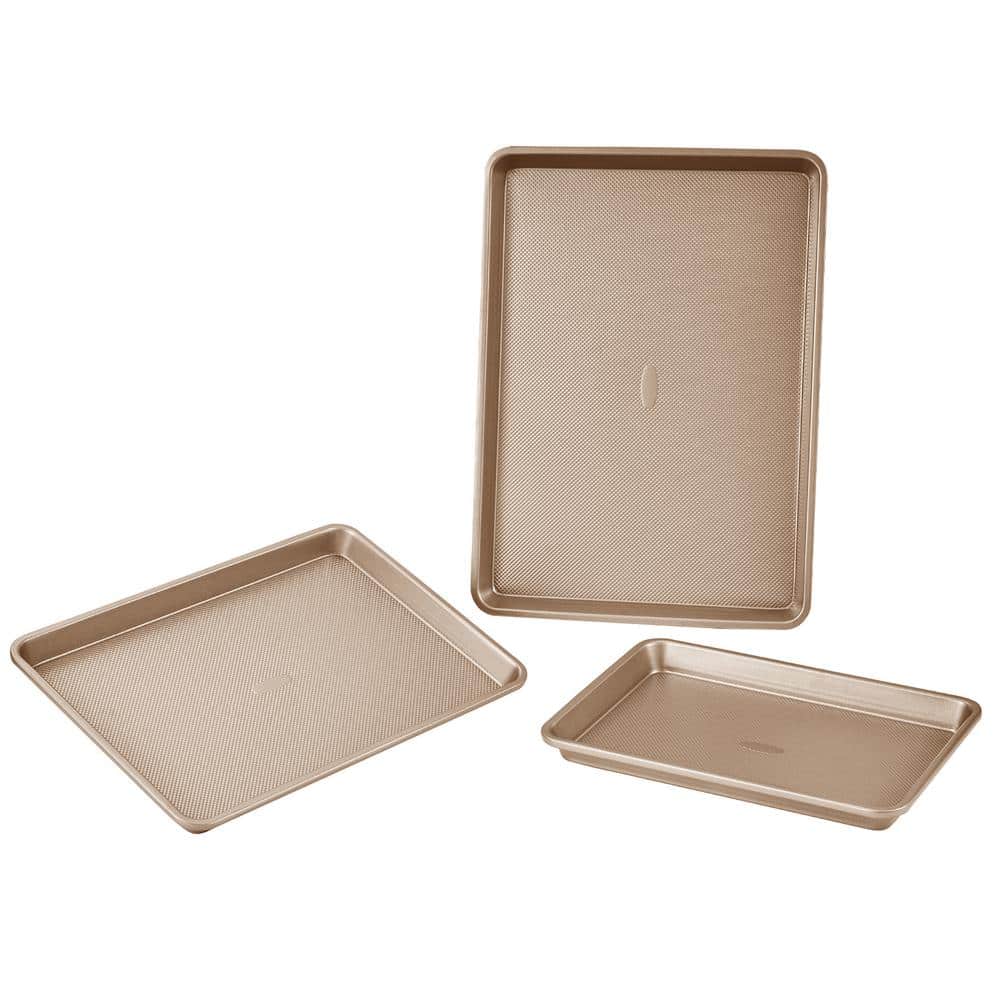 Gold Nonstick Carbon Steel Bakeware Set with Silicone Handles, 3-Piece