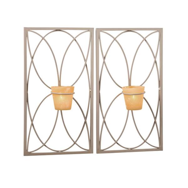 Titan Lighting Capitol 14 in. Gray Iron and Wheat Tierra Glass Wall Sconce Candle Holders (Set of 2)