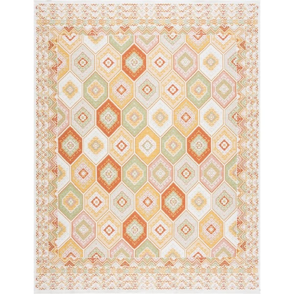 Flora Orange 8 ft. x 10 ft. Geometric Indoor/Outdoor Area Rug