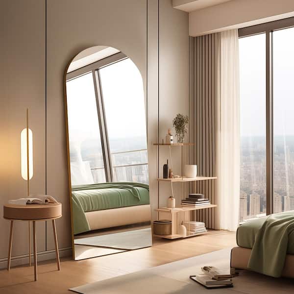 Bafode 24 in. W x 71 in. H Metal Framed Gold Full Length Mounted Standing Mirror Floor Mirror