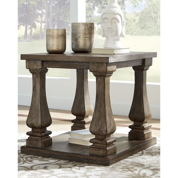 Signature DESIGN BY ASHLEY Johnelle 23.75 in. Gray Rectangle Wood End Table with Lower Shelf