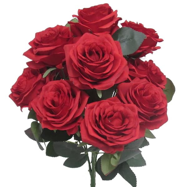 18 in. Deluxe Red Artificial Queen Rose Flower Stem Bush Bouquet (Set of 2)