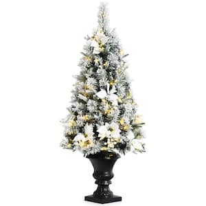 4 ft. Pre-Lit Snowy Christmas Entrance Tree with 100 LED Lights Set of 2