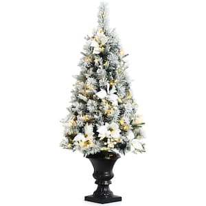 4 ft. Pre-Lit Snowy Christmas Entrance Tree with White Berries and Flowers