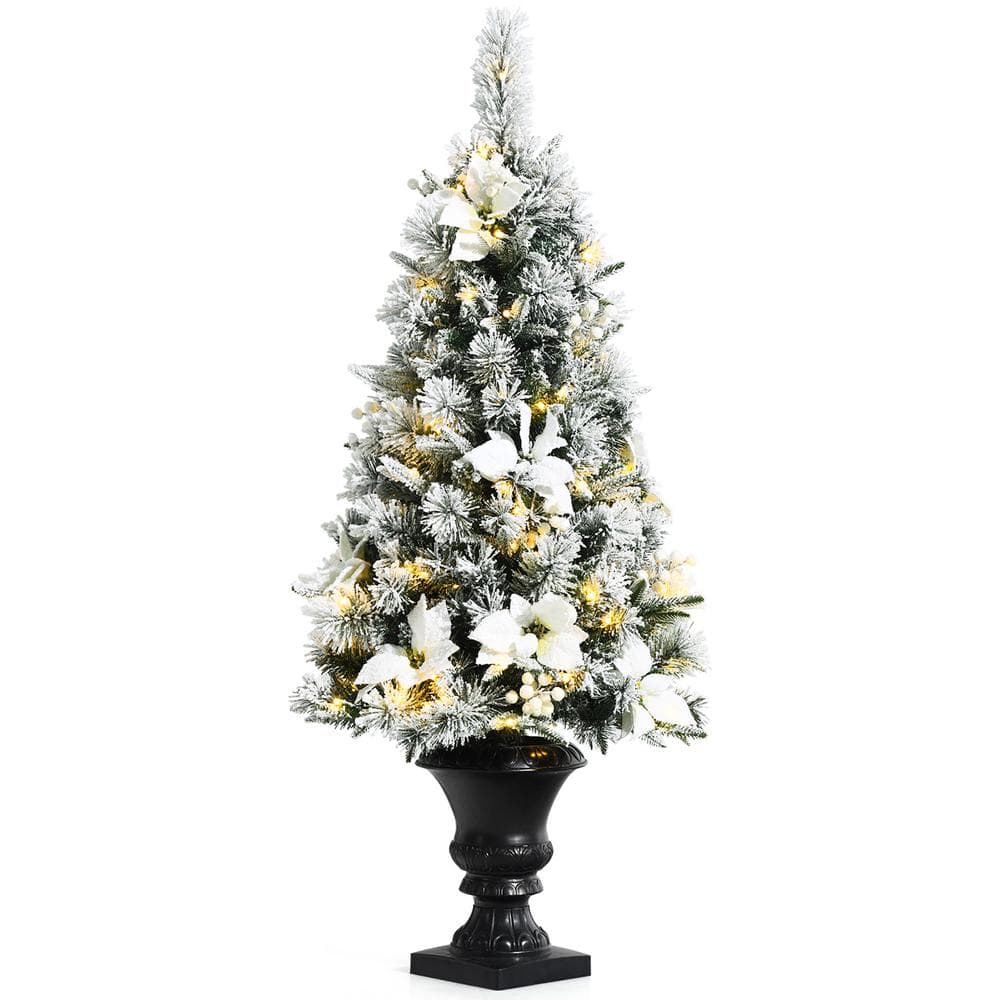 Costway 4 ft. PreLit Snowy Christmas Entrance Tree with White Berries