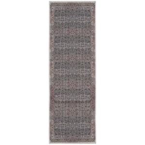 Blue and Brown 2 ft. x 6 ft. Oriental Power Loom Distressed Washable Non Skid Runner Rug