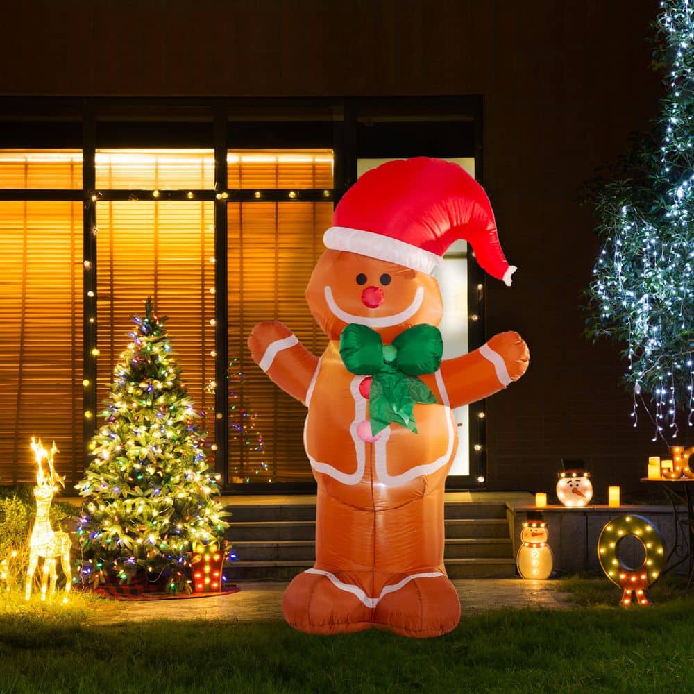 Glitzhome 8 ft. Lighted Inflatable Gingerbread Man Decor JK1125004442 ...