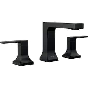 Velum 8 in. Widespread Double Handle Bathroom Faucet with Drain Kit Included in Matte Black