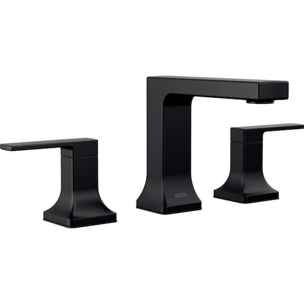 Delta Velum 8 in. Widespread Double Handle Bathroom Faucet with Drain Kit Included in Matte Black