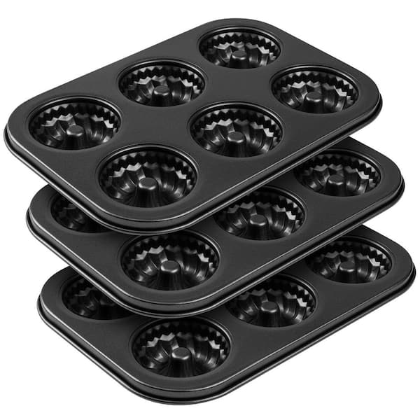 6 Cavity Bundt Cake Baking Pan, Fluted Tube Cake Pan, Non-Stick Baking Mold for Cupcakes, Donuts, Cornbread, Set of 3