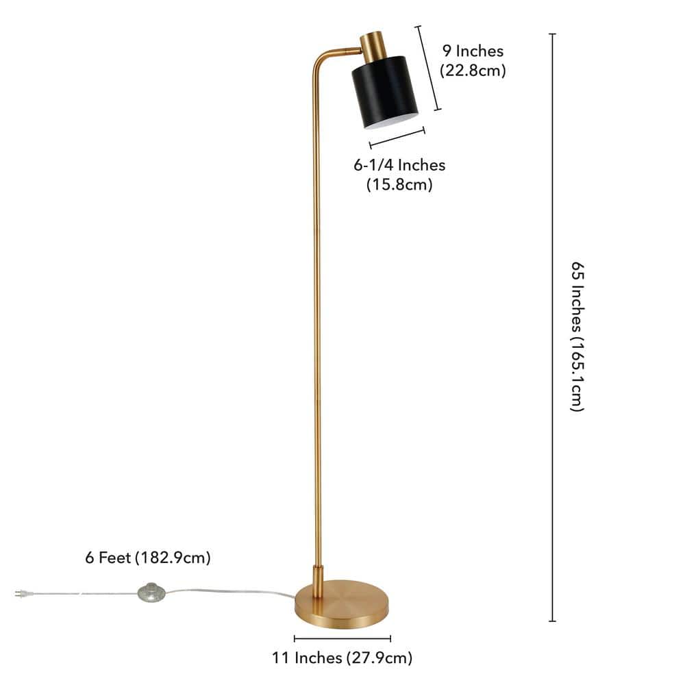 Sleek Mid-Century 65'' Black and Brass Metal Floor Lamp