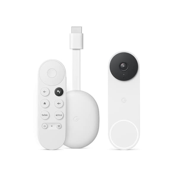 Google Nest Doorbell (Wired, 2nd Gen) Smart Video Doorbell Camera Snow + Chromecast with Google TV (HD) - Snow - The Home Depot