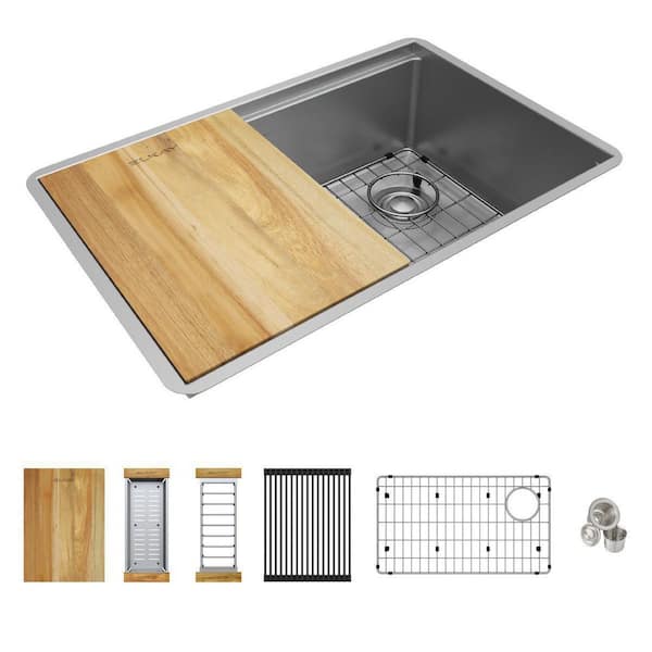 Crosstown 28.5 in. Undermount Single Bowl 16 Gauge Polished Satin Stainless Steel Kitchen Sink