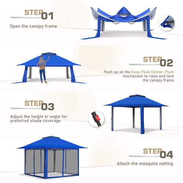 Eagle Peak 13 ft. x 13 ft. Pop-Up Gazebo Tent Instant with Mosquito Netting, Blue