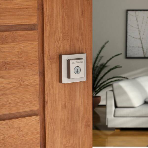 thumbnail image 2 of Baldwin Spyglass Single Cylinder Front Door Handleset Featuring Smartkey Security In Venetian Bronze Prestige Series With A Modern Contemporary Slim Door Handleset And Square Lever 2 2 of 12